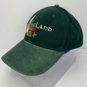 Ireland Embroidered Baseball Cap Hat Green Suede Brim Adjustable Brass Buckle